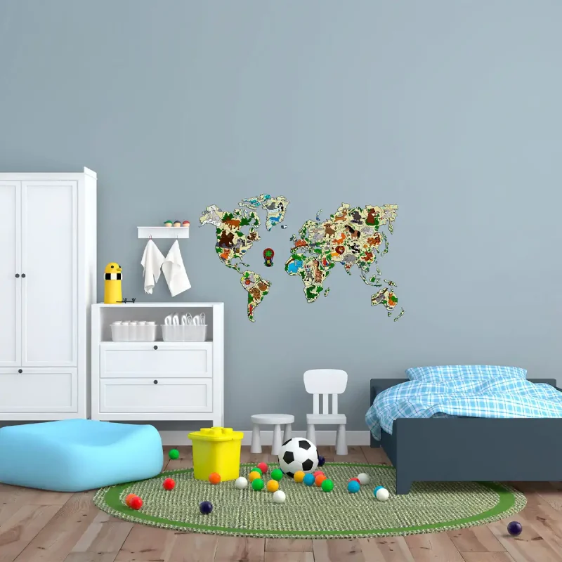 Puzzle 3D en Bois Carte du Monde Animaux L 5