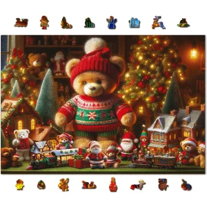 Wooden Puzzle 1000 Xmas Teddy Bear 1