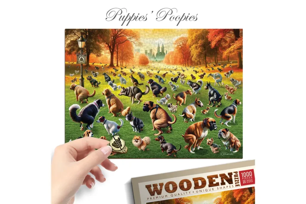 Puppies Poopies 1000 Wooden Puzzle Opis 1