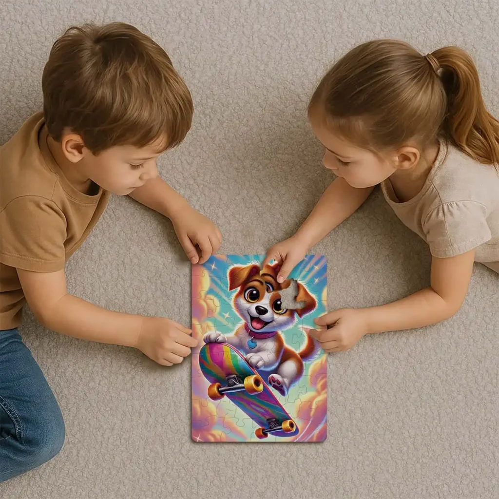 Wooden Puzzle 40 Skateboarding Puppy Fun 3