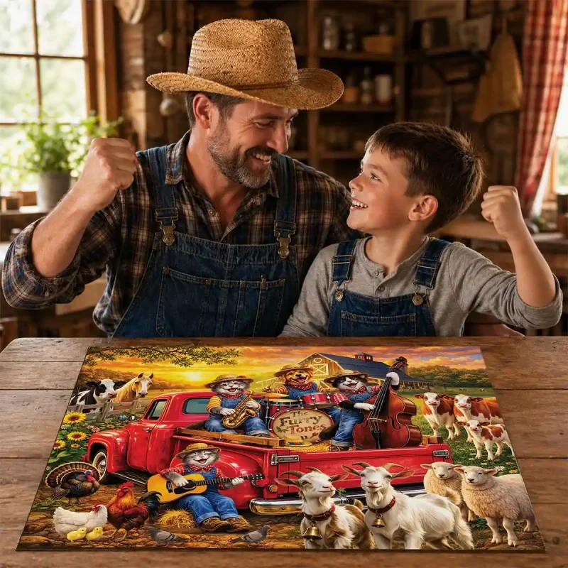 Wooden Puzzle 1000 Cat Band on the Farm 2
